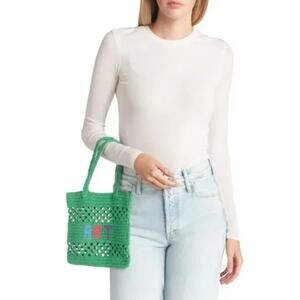 VENESSA ARIZAGA Crochet Mini Tote Bag in Green 8.5" W 8" L 100% Cotton NWOT